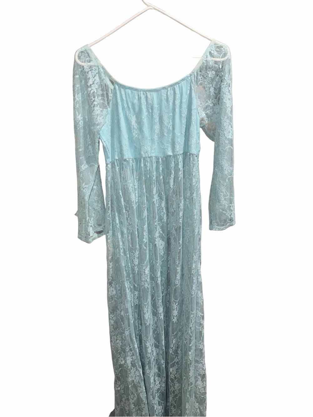 Pinkblush Light Blue Lace Maxi Dress with Long Sheer Sleeves - Picture 5 of 5